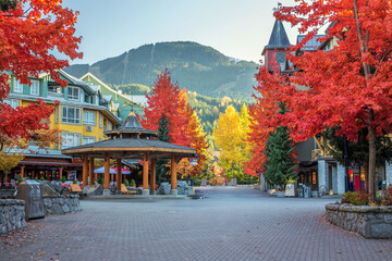 Whistler Village with Fall Colors - obrazy, fototapety, plakaty