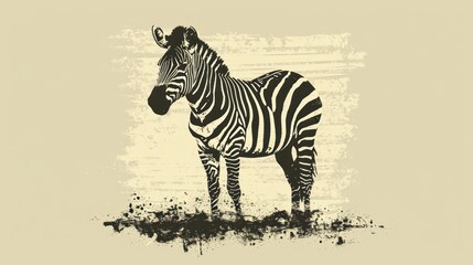 Fototapeta na wymiar a black and white picture of a zebra on a light colored background with a grunge effect in the middle of the image.