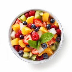 Fruit salad top angle shot on white background