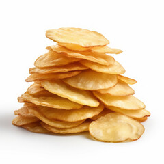 Potato chips stack on white background