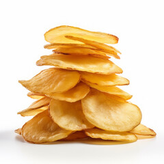 Potato chips stack on white background