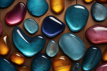 Polished Acrylic Stones Embedded in a Wall Background or Wallpaper Generative AI - obrazy, fototapety, plakaty