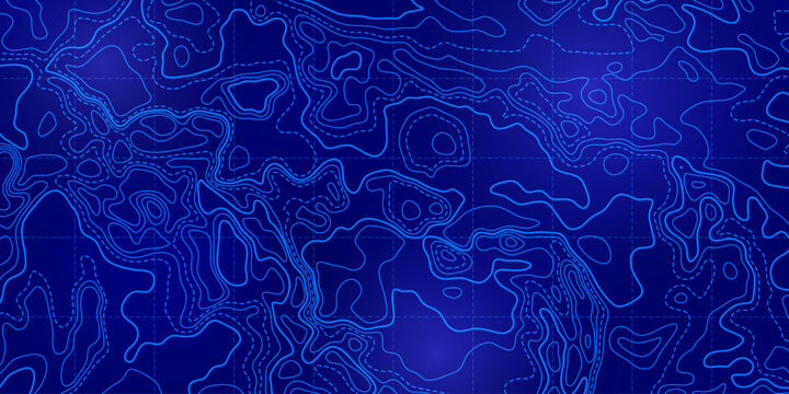 Ocean topographic line map with curvy wave isolines vector illustration.