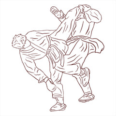 Fototapeta na wymiar karate line art fighter sparring
