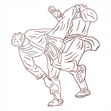 karate line art fighter sparring