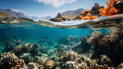An image of a vibrant coral reef transitioning into a barren underwater landscape, highlighting the need for ocean preservation.