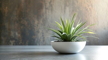  a white bowl sitting on top of a table filled with a plant on top of a wooden table next to a wall. - Powered by Adobe