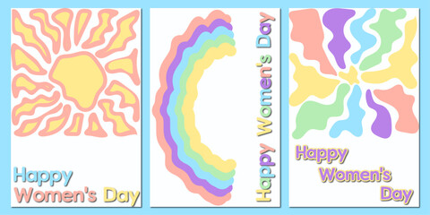 Women's Day. Set of vector illustrations. Abstract backgrounds, patterns, mother's day cards. Cover, poster, wallpaper. Minimalist retro greeting cards with geometric pattern