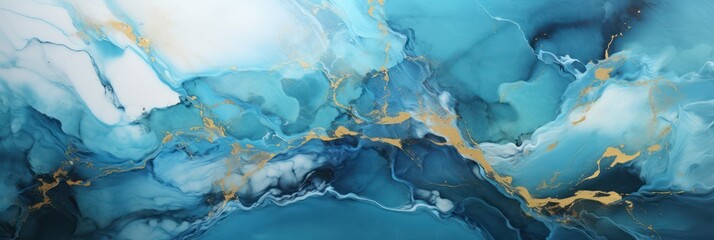 Fototapeta premium Abstract blue marble texture with gold splashes, blue luxury background