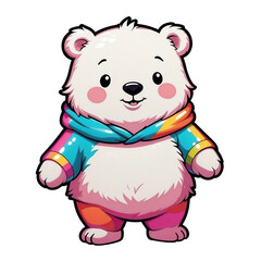 Colorful full body snow bear, white border, high quality, colorful, Detailed illustration of a cute snow bear, awesome full color,