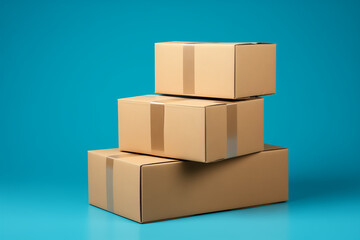 Fototapeta premium Cardboard empty boxes isolated blue background, software box realistic Clear Cardboard empty box Blank Cardboard Package Box For Branding