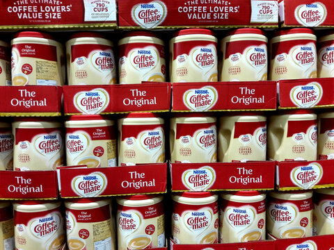 Kaohsiung, Taiwan - August 8, 2019: The Nestle Coffee Companion Pack shows the sale of shelves in the supermarket. 