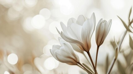White bloom with soft light and bokeh. AI generated.