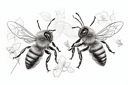World Bee Day May 20 Vector illustration of bee and flower isolated on white background. Close up of a large striped bees collecting pollen on flowers. One line drawing for different uses. Vector art