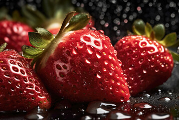 Pile of fresh strawberries with water droplets.