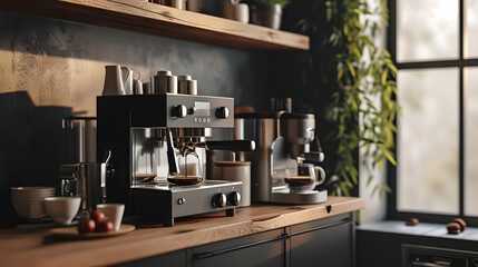 Fototapeta na wymiar Chic Coffee Corner, Modern Kitchen Elegance, generative ai