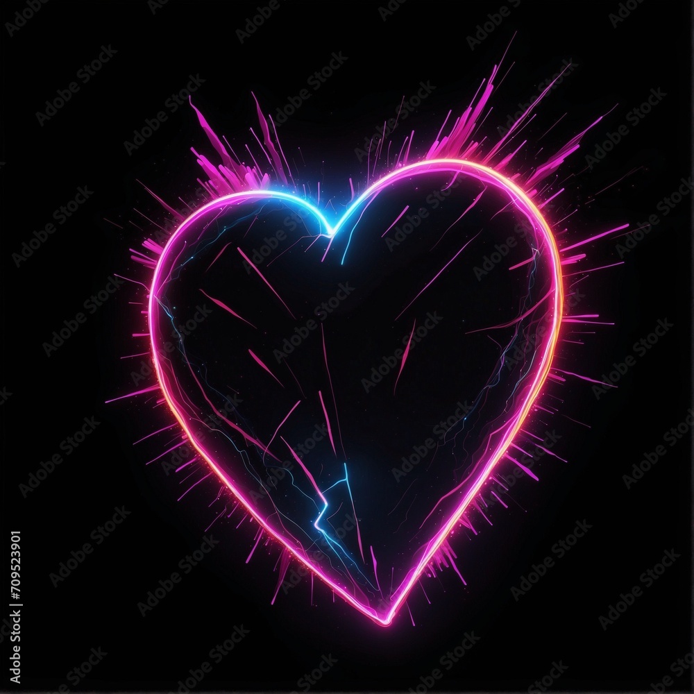 Wall mural Abstract neon heart on a black background with space for text. Valentine's Day, Mother's Day, Women's - Wall murals