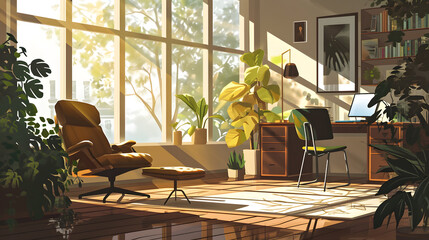 Modern Minimalist Home Office, Cozy and Bright, generative ai