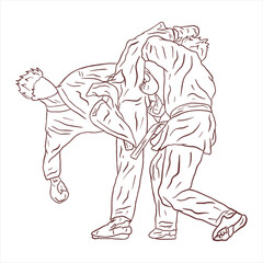 karate line art fighter sparring