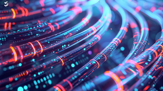 Glowing data cables transferring information background