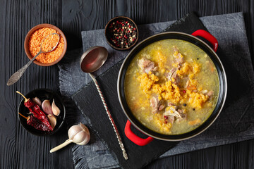 split pea and lentil soup with pork on bones