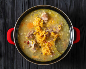 split pea and lentil soup with pork on bones