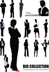 Big collection of business woman silhouettes. Vector illustration