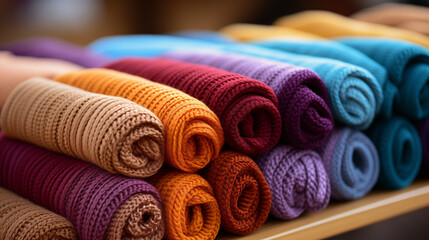 Fototapeta na wymiar stack of colorful towels, Colorful Wool Shawls 