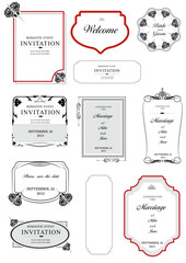 Collection of vector frames and ornaments with sample text. Perfect as invitation or announcement. All pieces are separate
