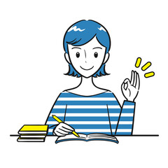 資格取得のため勉強をする若い女性（シンプル）