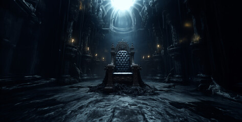 chair in the night city, scary halloween background, empty dark throne - Powered by Adobe