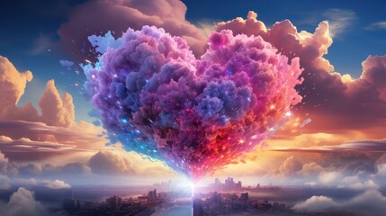 Heart with many colored clouds - obrazy, fototapety, plakaty