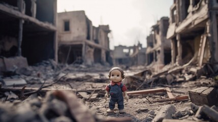 war, doll, ruins, pain