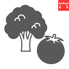 Vegetables glyph icon, grocery store and food , tomato and broccoli vector icon, vector graphics, editable stroke solid sign, eps 10.