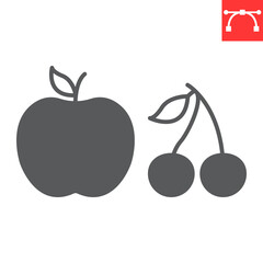 Fruits glyph icon, grocery store and food , apple and cherry vector icon, vector graphics, editable stroke solid sign, eps 10.