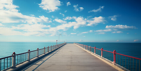 wooden bridge over the sea, wooden pier in the sea, a photo shows a pier and in the beach background a view