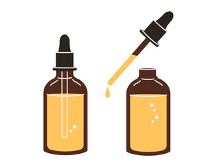 Vitamin c ampoule on white background. Serum bottle with pipette. Skin brightening product.