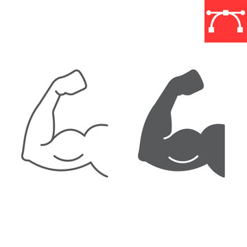 Biceps line and glyph icon, fitness and bodybuilding, muscle vector icon, vector graphics, editable stroke outline sign, eps 10.