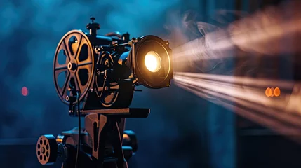 Poster Movie projector on a dark background with light beam / high contrast image © buraratn
