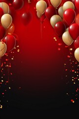Celebration party banner background with red and gold balloons and confetti, with empty copy space Generative AI