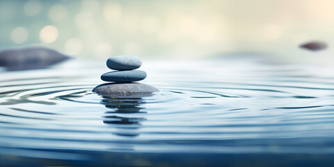 A water surface with two stones on it and the word zen on it