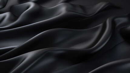 Obraz premium Close-up of luxurious black satin fabric, highlighting its smooth texture and elegant sheen in a dramatic and rich presentation.