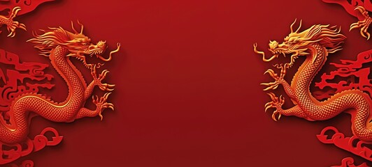 Happy chinese new year 2024 the dragon zodiac sign with asian elements gold paper cut style on red background. Chinese day concept. wallpaper canvas background. - obrazy, fototapety, plakaty