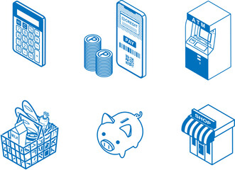 Fototapeta premium Icon set related to cashless payment, Line art style