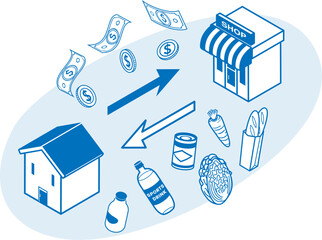 E-commerce concept art, Purchased groceries, Line art style