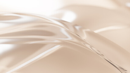ベージュ背景に綺麗な透明な布。背景素材。3D（横長）