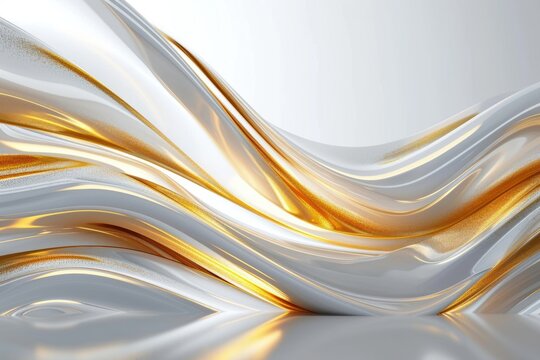 高級感のあるエレガントな白色と金色の抽象的なウェーブ背景, Generative AI