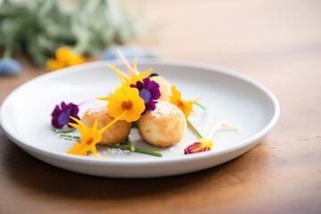 gourmet arancini plated with edible flowers