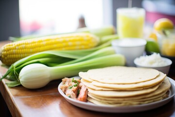 fresh corn next to arepas ready to be served