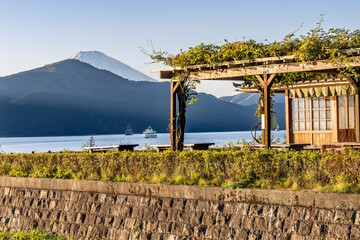 Colorful Mount Fuji Ships Lake Ashiniko Hakone Kanagawa Japan